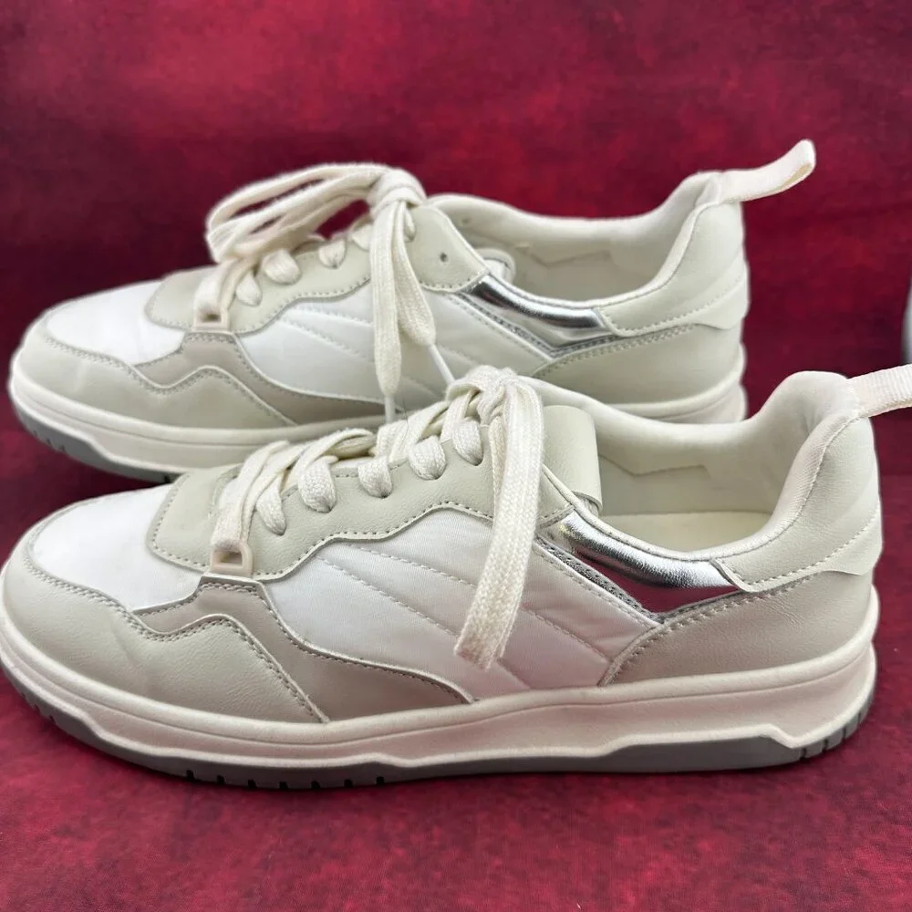 PROJECT CLOUD WOMEN'S LACE-UP PLATFORM SNEAKERS, WHITEAND GRAY, SIZE 9